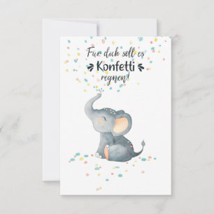 Carte Joyeux anniversaire, l'éléphant se fait des confet