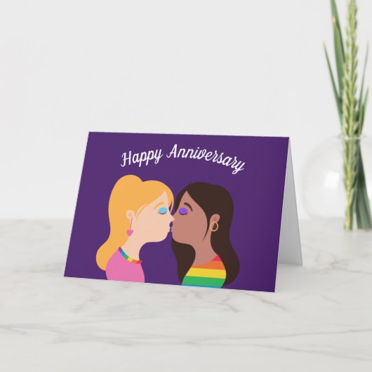 Carte Joyeux Anniversaire Lesbienne Couple Romantique Am (Devant)
