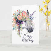 Carte Joyeux Anniversaire | Licorne habillée de fleurs (Fleur jaune)