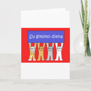 Carte Joyeux anniversaire lithuanien, chats de bande