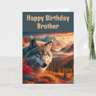 Carte Joyeux Anniversaire Loup au Coucher de Soleil