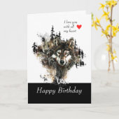 Carte Joyeux Anniversaire Love Masculine Wolf Mountain (Fleur jaune)