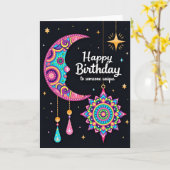 Carte Joyeux Anniversaire Lune Céleste (Fleur jaune)