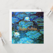 Carte Joyeux Anniversaire, Lys d'Eau (bleu), (Devant/Arrière en situation)