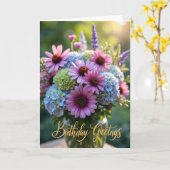 Carte Joyeux Anniversaire Magenta (Fleur jaune)