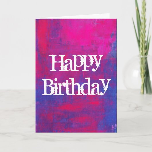 Carte Joyeux Anniversaire Magenta et Bleu peinture Abstr (Devant)