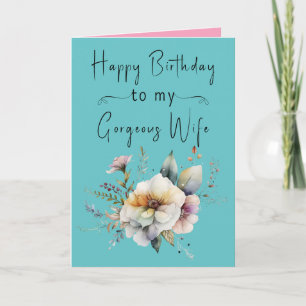 Carte Joyeux anniversaire magnifique femme fleurs turquo