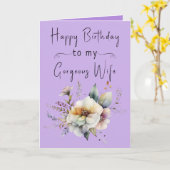 Carte Joyeux anniversaire magnifique femme fleurs violet (Fleur jaune)