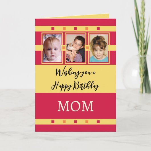 Carte Joyeux anniversaire Maman ajouter 3 photos rouge j (Devant)
