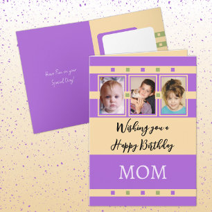 Carte Joyeux Anniversaire Maman ajouter 3 photos violet