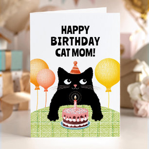 Carte Joyeux Anniversaire maman de chat avec petit