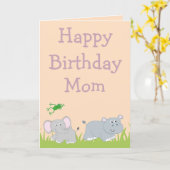 Carte Joyeux anniversaire Maman Elephant et Hippo photo (Fleur jaune)