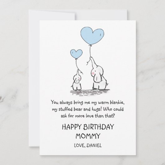 Carte Joyeux anniversaire maman éléphants mignonne (Devant)