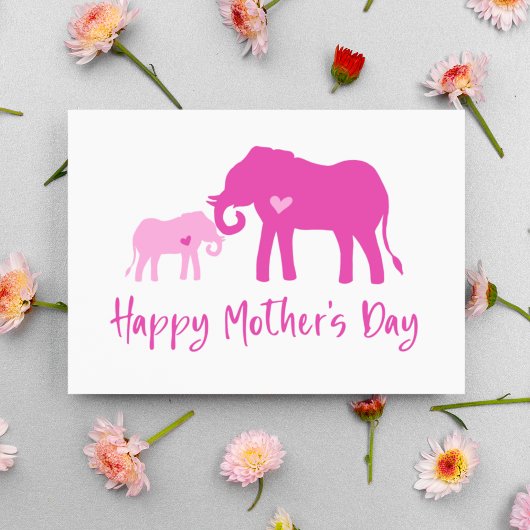 Carte Joyeux anniversaire maman éléphants roses