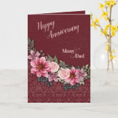 Carte Joyeux anniversaire maman et papa rose Roses Damas (Fleur jaune)