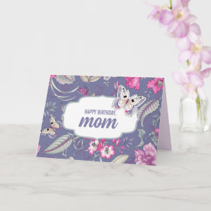 Carte Joyeux anniversaire, maman. Fleurs et papillon