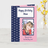 Carte Joyeux anniversaire maman marine et photo rose (Fleur jaune)