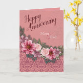 Carte Joyeux Anniversaire Maman Papa Rouge rose sur rose (Fleur jaune)