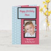 Carte Joyeux anniversaire maman rose et bleu photo (Fleur jaune)