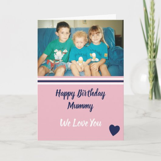 Carte Joyeux anniversaire maman rose marine et blanc pho (Devant)