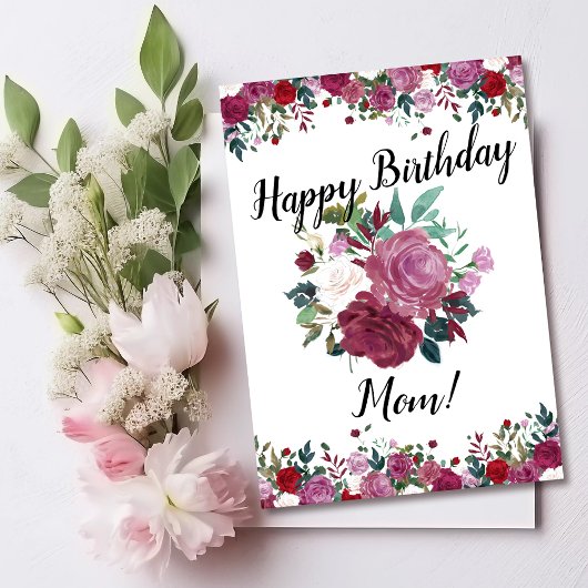 Carte Joyeux anniversaire maman Roses floraux