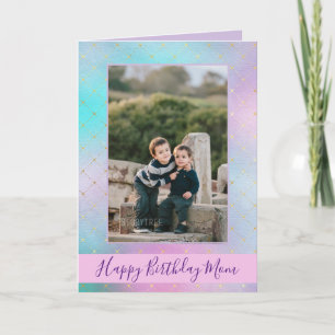 Carte Joyeux anniversaire maman violet et bleu ombre pho