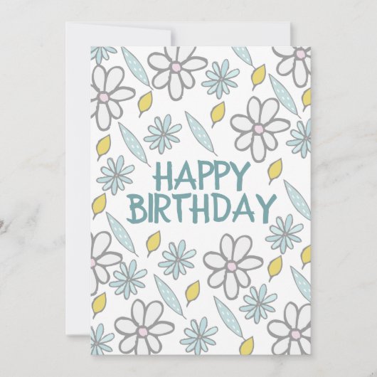Carte Joyeux anniversaire marguerite florale bleu jaune  (Devant)