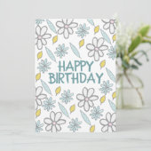 Carte Joyeux anniversaire marguerite florale bleu jaune  (Debout devant)
