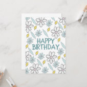Carte Joyeux anniversaire marguerite florale bleu jaune  (Devant/Arrière en situation)