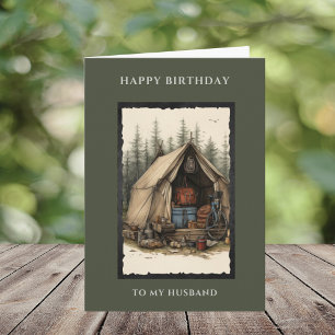 Carte Joyeux anniversaire mari rustique scène de camping