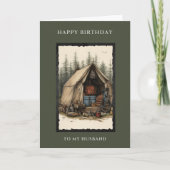 Carte Joyeux Anniversaire Mari Scène de Camping Rustique (Devant)