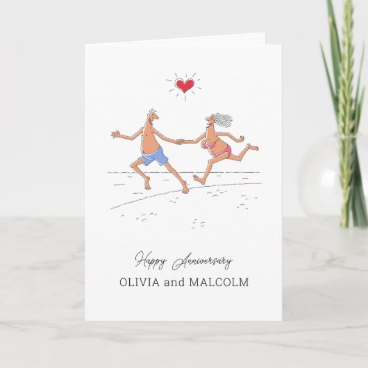 Carte Joyeux anniversaire Mariage Couple Beach Sea Heart (Devant)