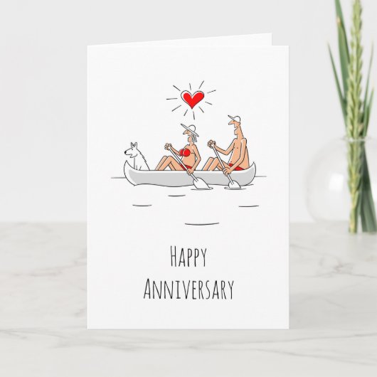Carte Joyeux anniversaire Mariage marié canot couple mar (Devant)