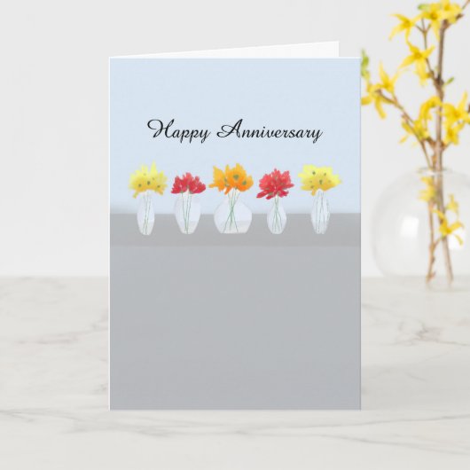 Carte Joyeux anniversaire Mariage rangée de fleurs (Fleur jaune)