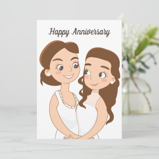 Carte Joyeux anniversaire Mariage romantique couple lesb (Debout devant)