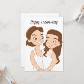 Carte Joyeux anniversaire Mariage romantique couple lesb (Devant/Arrière en situation)