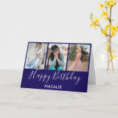 Carte Joyeux anniversaire Marine bleu et blanc 3 photo C (Fleur jaune)