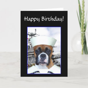 Carte Joyeux anniversaire Marine Sailor Boxer Chien cart