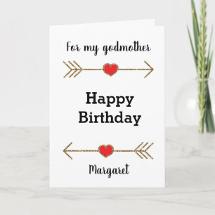 Carte Joyeux anniversaire marraine rouge et or