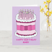 Carte Joyeux anniversaire Mary Cartoon Cake and Candles (Fleur jaune)