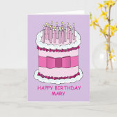 Carte Joyeux anniversaire Mary Cartoon Cake and Candles (Fleur jaune)