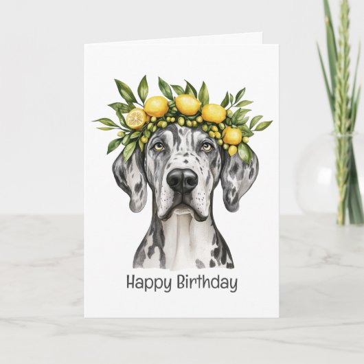 Carte Joyeux anniversaire Merle Great Dane Chien Lemon C (Devant)