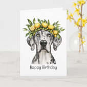 Carte Joyeux anniversaire Merle Great Dane Chien Lemon C (Fleur jaune)