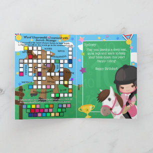 Carte Joyeux Anniversaire Message Secret Équestre Filles
