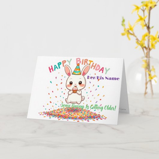 Carte Joyeux Anniversaire Mignon avec Cupcake (Fleur jaune)