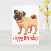 Carte Joyeux anniversaire mignon Carlin Chien Chien Chie (Fleur jaune)