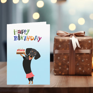 Carte Joyeux Anniversaire mignon chien avec gâteau