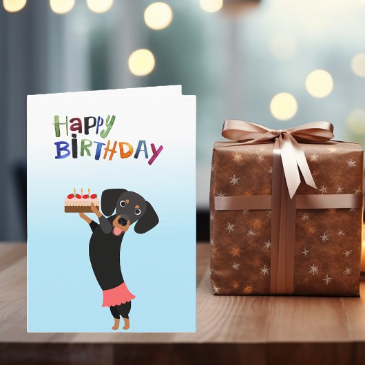 Carte Joyeux Anniversaire mignon chien avec gâteau