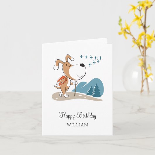 Carte Joyeux Anniversaire mignon Chien Chien Randonnée C (Fleur jaune)