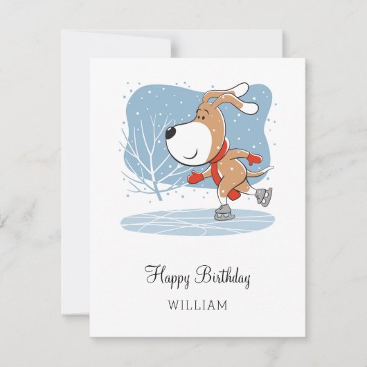 Carte Joyeux Anniversaire mignon Chien Chiot Patinage de (Devant)